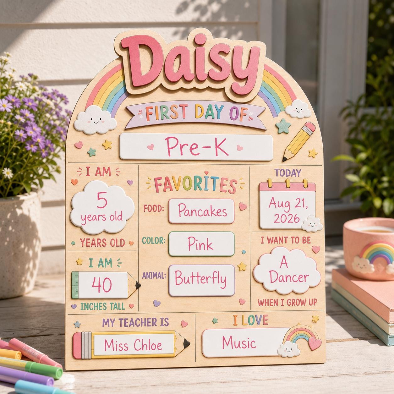 Personalized Wooden First Day Of School Sign, Reusable Photo Prop 1st Day Of School Board For Students - main product image