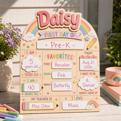Personalized Wooden First Day Of School Sign, Reusable Photo Prop 1st Day Of School Board For Students - main product image