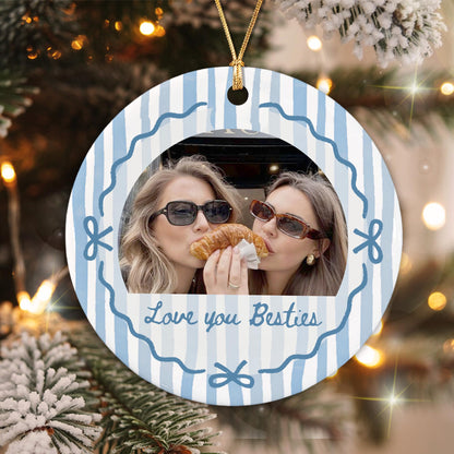 Custom Best Friend Ornament, Besties Ornaments, Besties Photo Striped Ornament, Gift for Friend - product image 2