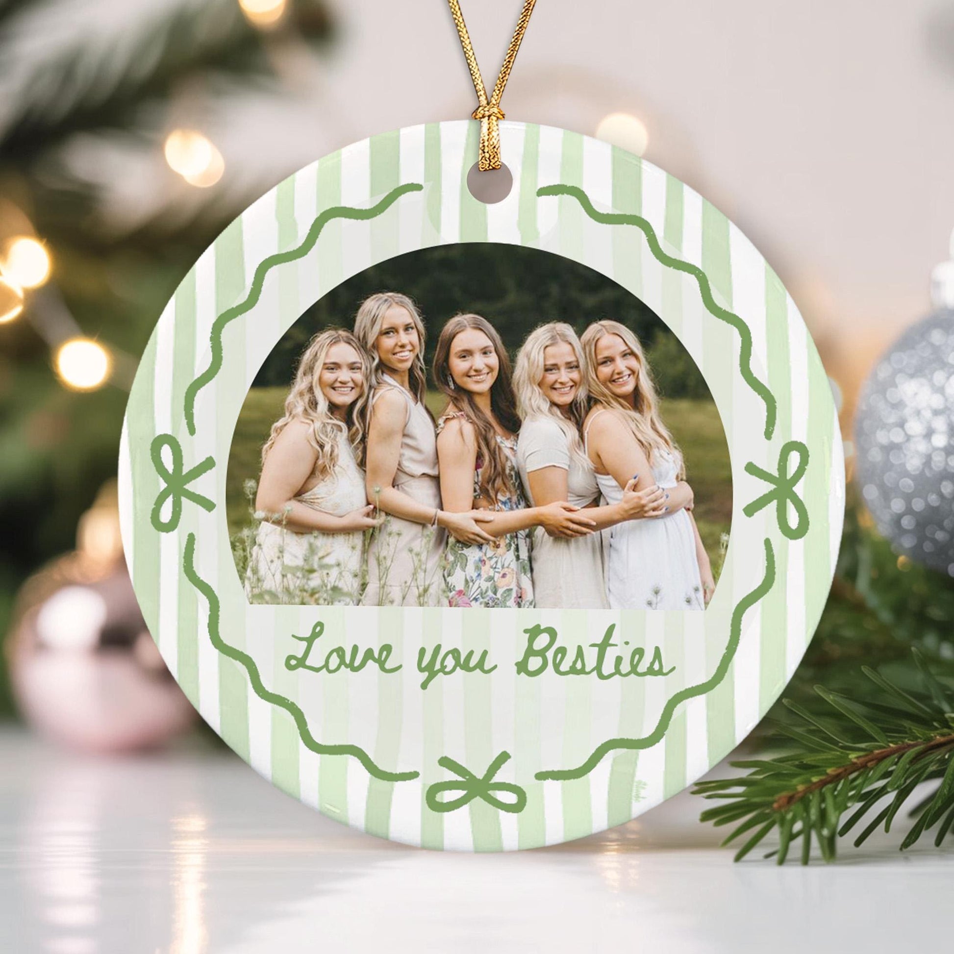 Custom Best Friend Ornament, Besties Ornaments, Besties Photo Striped Ornament, Gift for Friend - product image 7