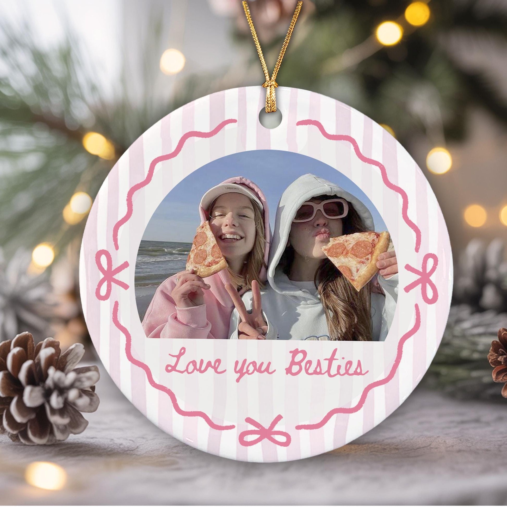 Custom Best Friend Ornament, Besties Ornaments, Besties Photo Striped Ornament, Gift for Friend - product image 10