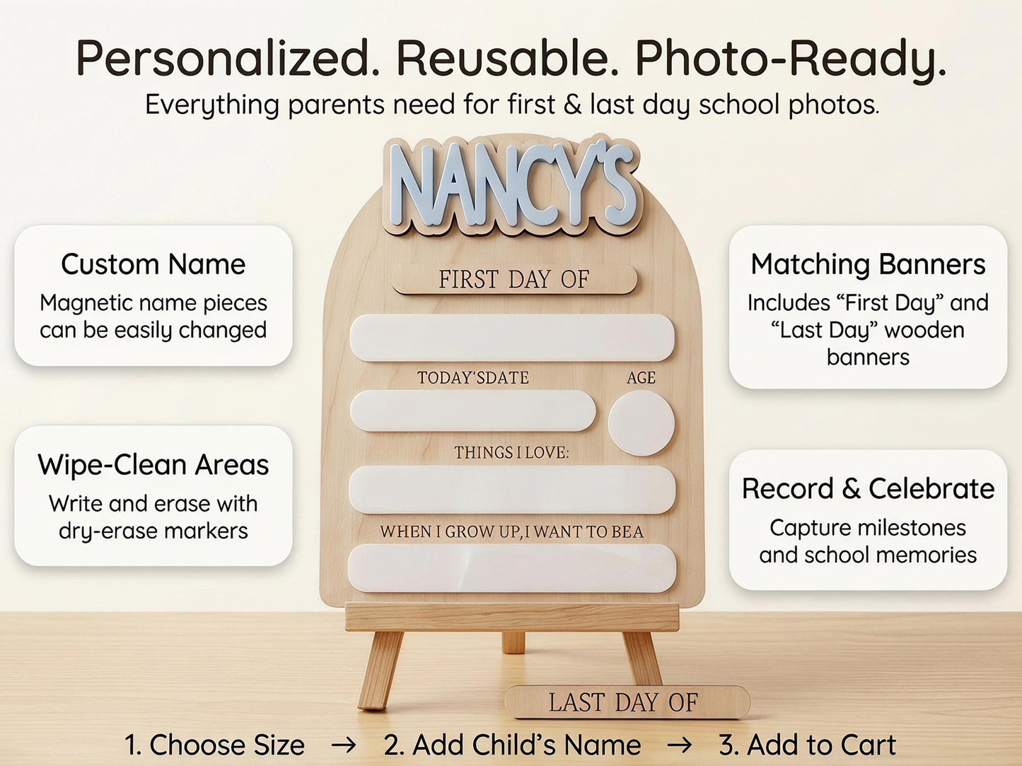 Reusable First Day of School Board, 1st Day of School Sign, Last Day of School Sign,Custom Name Sign,Preschool Back To School Dry Erase Sign - product image 9