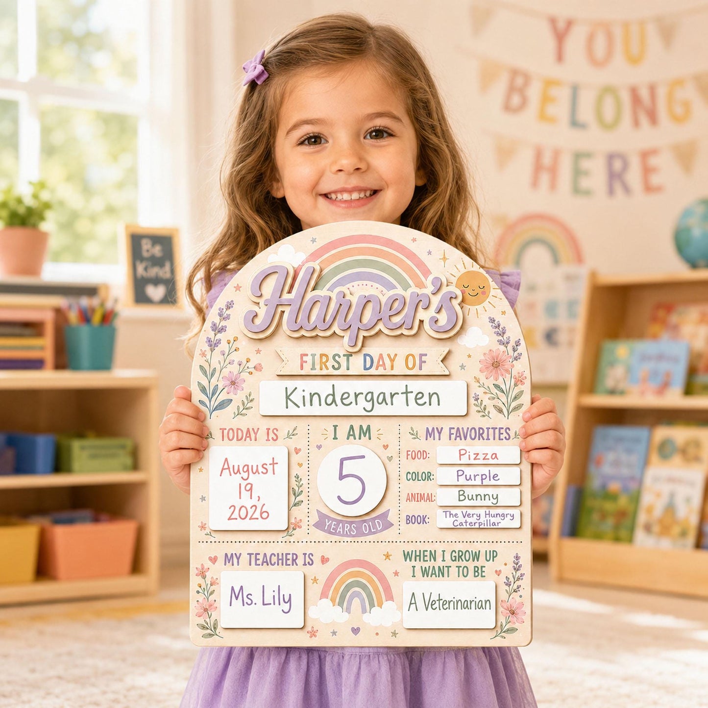 Custom Boho Rainbow First Day of School Sign for Girls, Personalized Back to School Board, Editable School Photo Prop, Reusable Milestone - product image 4