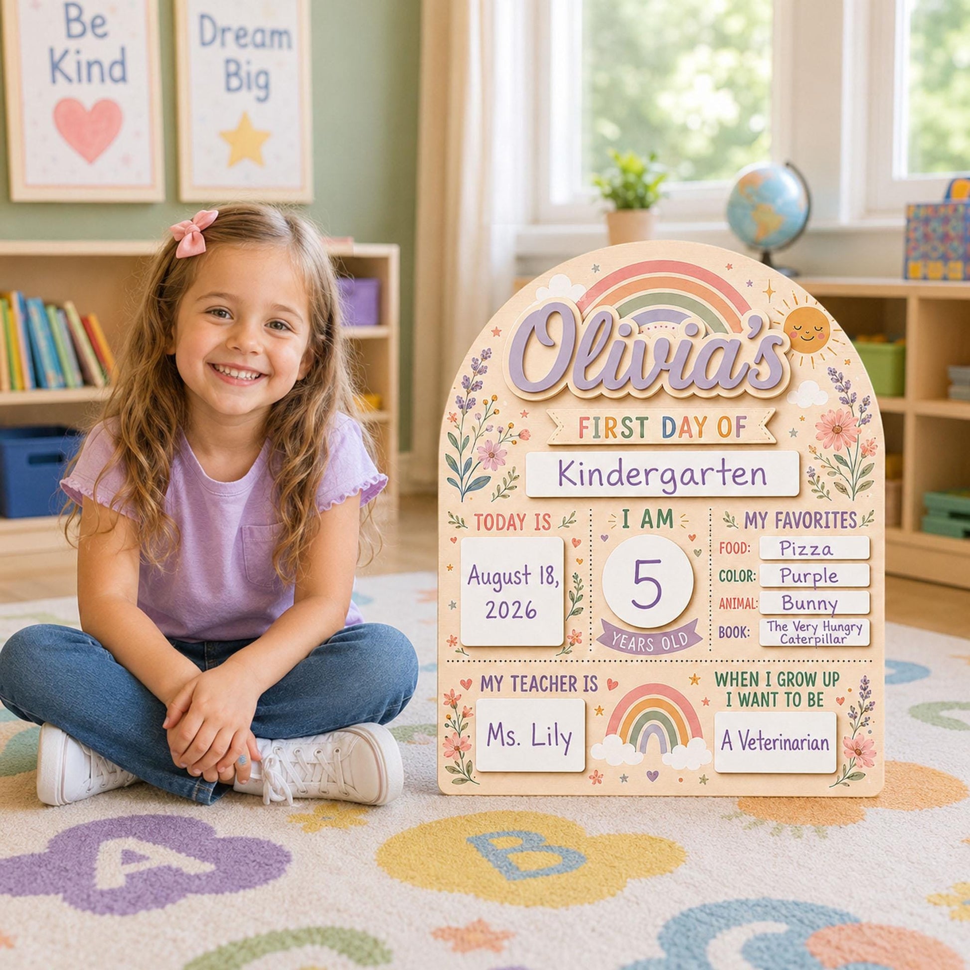 Custom Boho Rainbow First Day of School Sign for Girls, Personalized Back to School Board, Editable School Photo Prop, Reusable Milestone - product image 5
