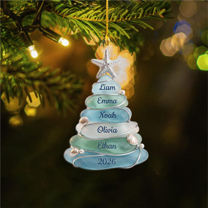 Custom Sea Glass Tree Ornament, Beach Family Christmas Decor, Personalized Coastal Keepsake, Grandkids Gift Up To 13 Names, 2026 Holiday - product image 11