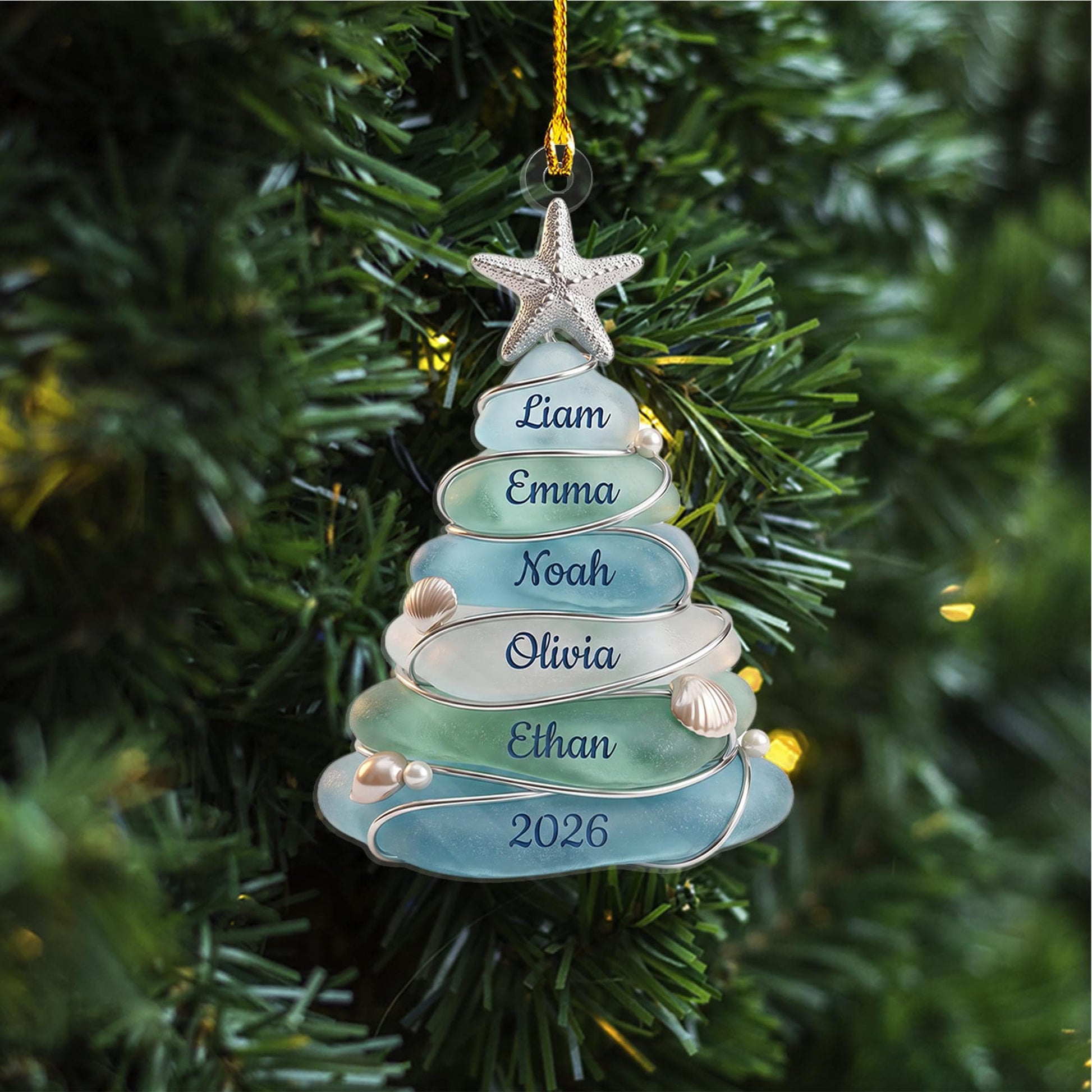 Custom Sea Glass Tree Ornament, Beach Family Christmas Decor, Personalized Coastal Keepsake, Grandkids Gift Up To 13 Names, 2026 Holiday - product image 12