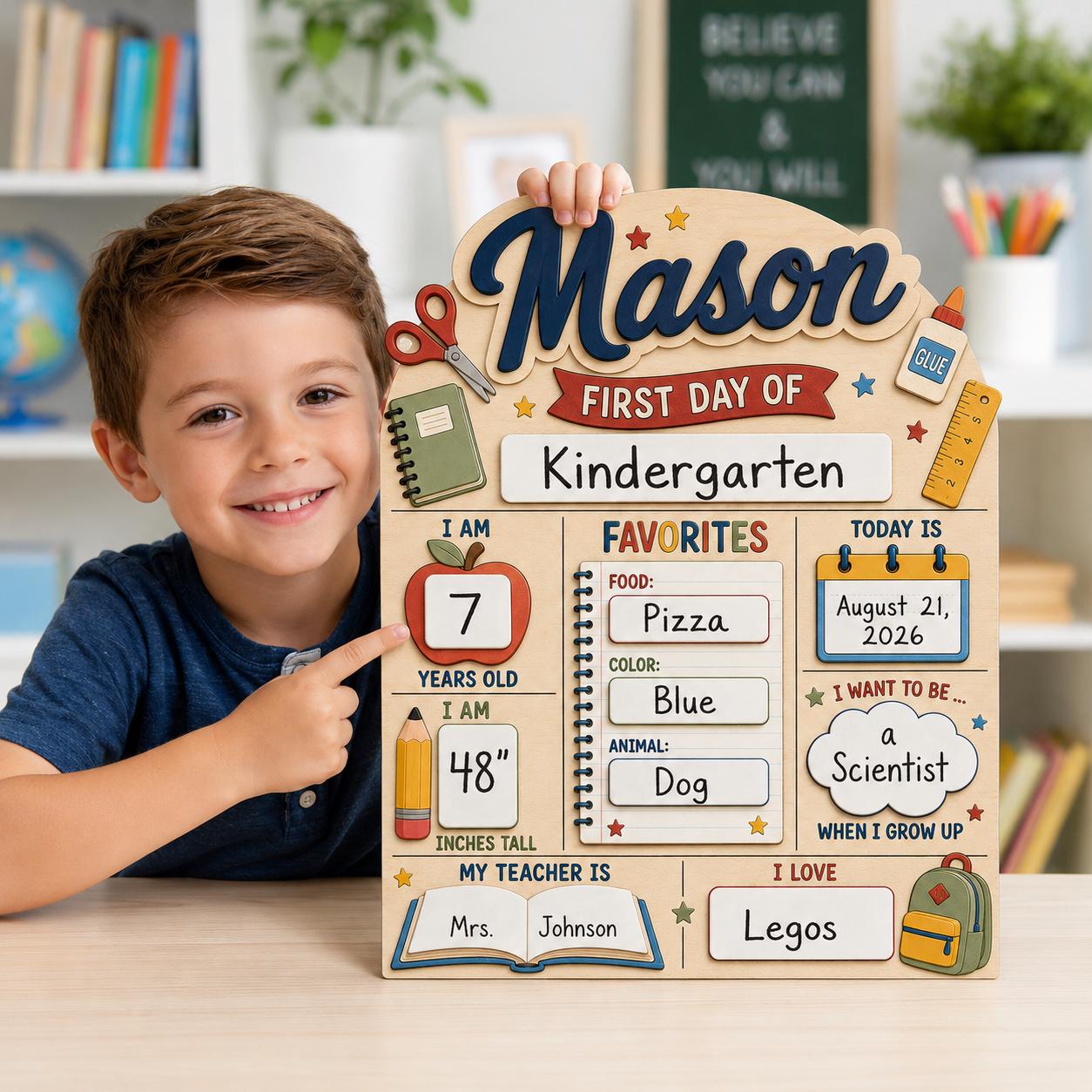 Personalized First Day of School Sign, Custom Back To School Board With Name, Reusable Photo Prop Back to School Sign, 1st Day Of School - main product image