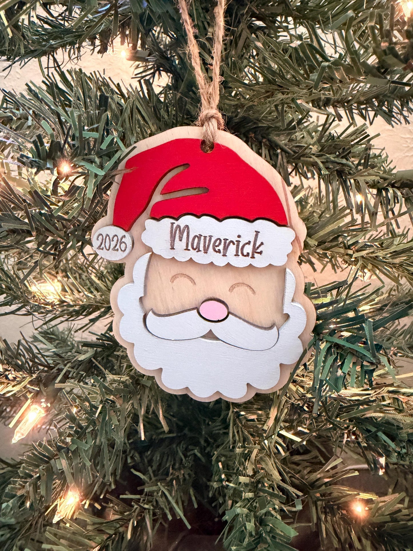 Personalized Santa Christmas Ornament: Laser Cut Wood Holiday Bauble - main product image