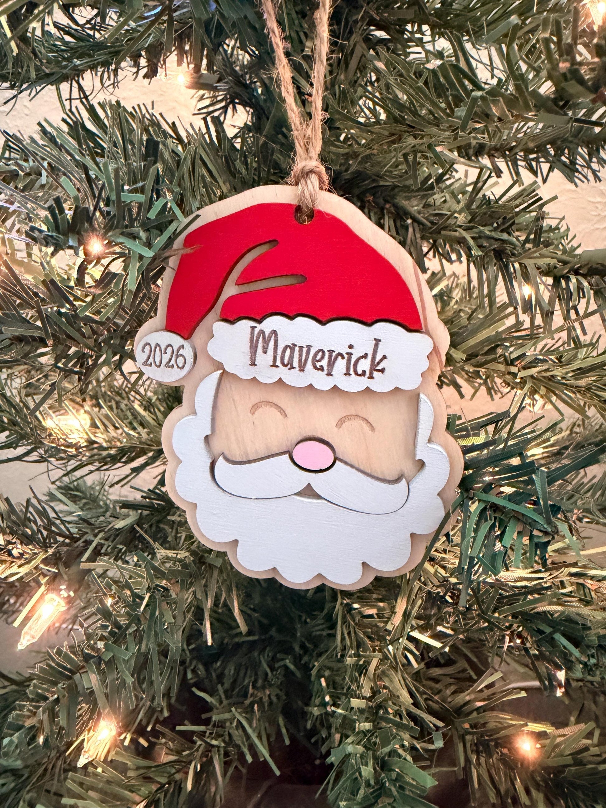 Personalized Santa Christmas Ornament: Laser Cut Wood Holiday Bauble - main product image
