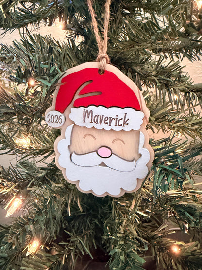 Personalized Santa Christmas Ornament: Laser Cut Wood Holiday Bauble - main product image