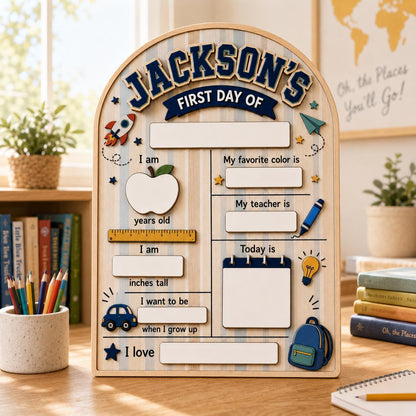Personalized First Day of School Sign, Custom Wooden Back to School Milestone Board, Boys School Photo Prop - product image 6