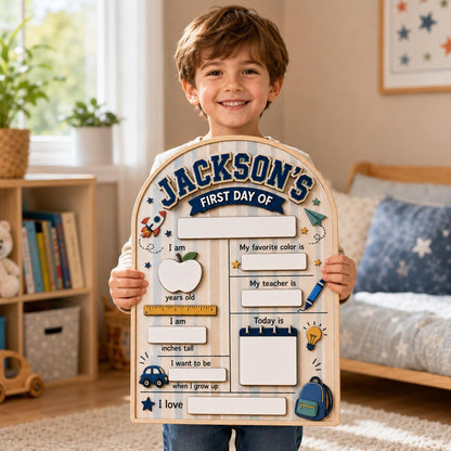 Personalized First Day of School Sign, Custom Wooden Back to School Milestone Board, Boys School Photo Prop - product image 3