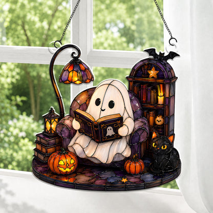 Cute Ghost Reading Book Acrylic Ornament,Halloween Window Hanging,Cat Lover Gift,Book Lover Gift,Halloween Bookish Gift,Halloween Home Decor - product image 5