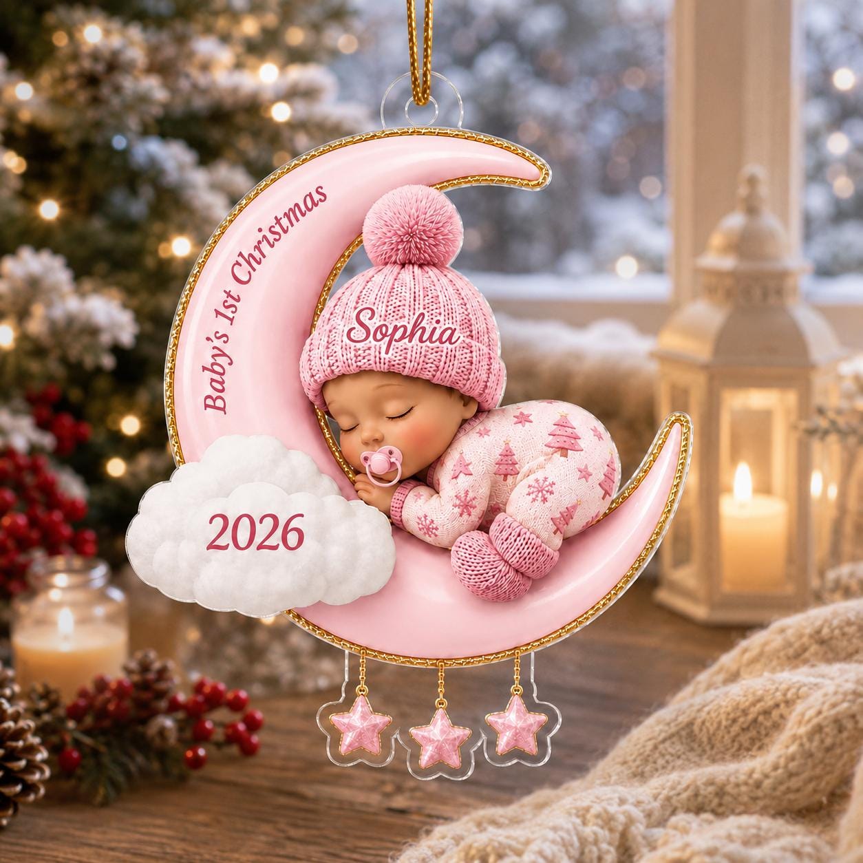 Baby First Christmas On The Moon - Personalized Acrylic Ornament, Moon and Stars Acrylic Ornament with Name, Newborn Keepsake Gift 2026 - product image 2