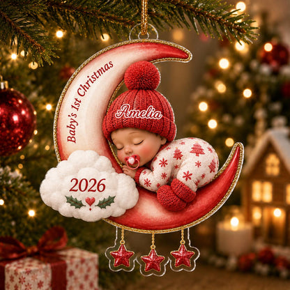 Baby First Christmas On The Moon - Personalized Acrylic Ornament, Moon and Stars Acrylic Ornament with Name, Newborn Keepsake Gift 2026 - product image 3
