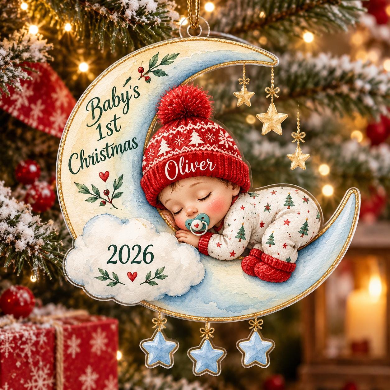 Baby First Christmas On The Moon - Personalized Acrylic Ornament, Moon and Stars Acrylic Ornament with Name, Newborn Keepsake Gift 2026 - product image 4