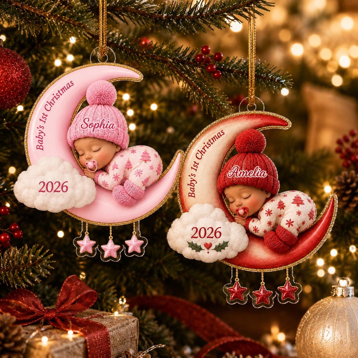 Baby First Christmas On The Moon - Personalized Acrylic Ornament, Moon and Stars Acrylic Ornament with Name, Newborn Keepsake Gift 2026 - main product image
