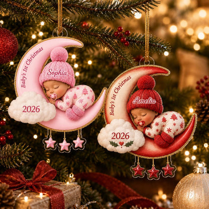 Baby First Christmas On The Moon - Personalized Acrylic Ornament, Moon and Stars Acrylic Ornament with Name, Newborn Keepsake Gift 2026 - main product image