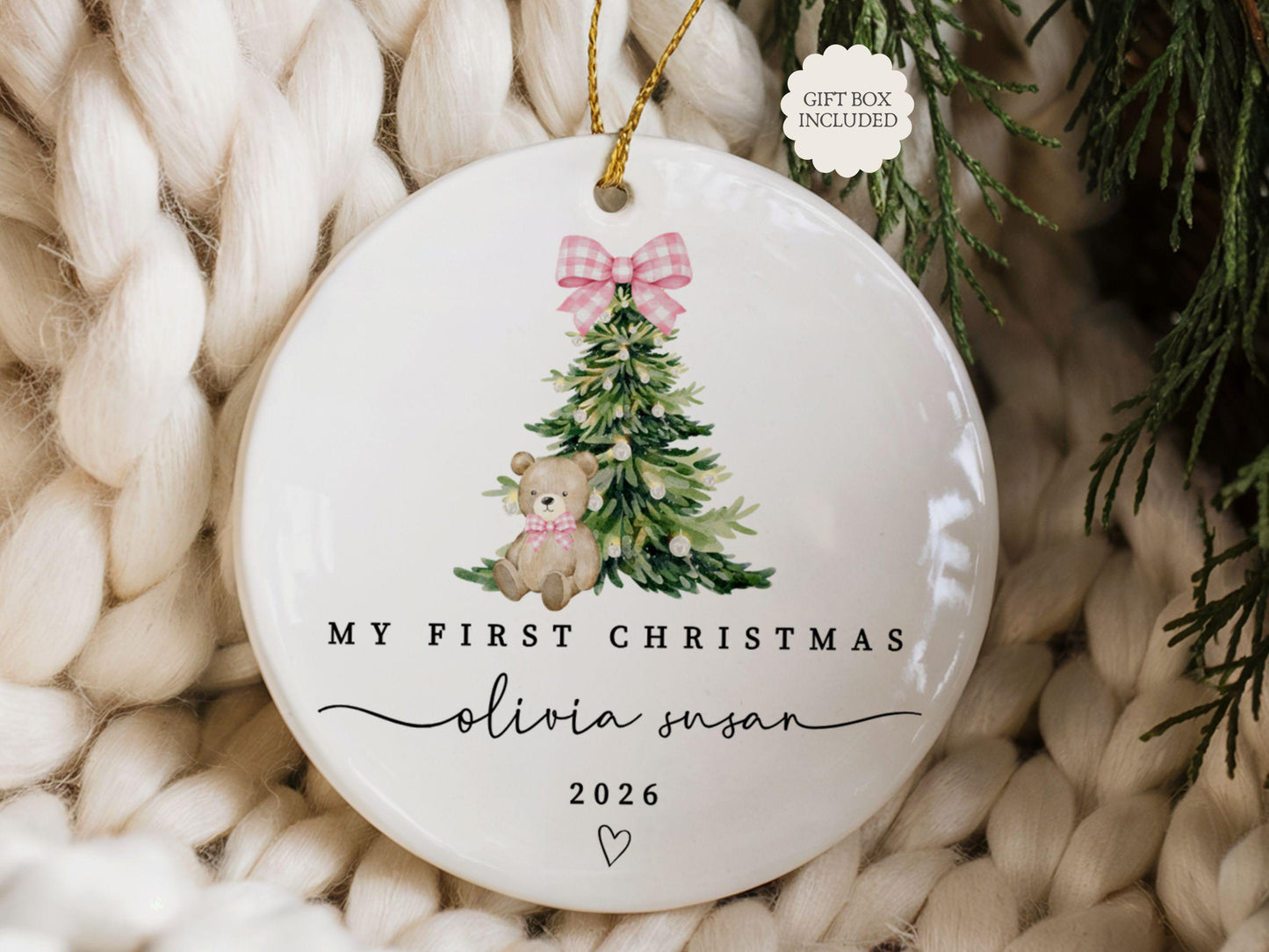 Baby Girl First Christmas Ornament, Girls First Xmas Ornament with Baby Name, Personalized Baby Girl Keepsake Ornament 2025 - main product image