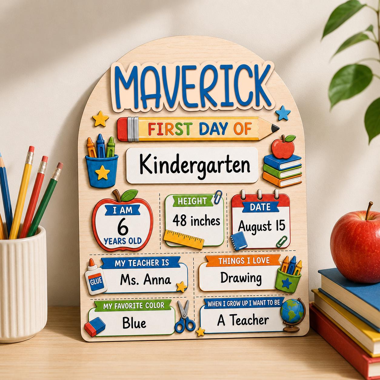 Custom First Day of School Board, Personalized 3D Back to School Sign, Interchangeable First & Last Day School Board - main product image
