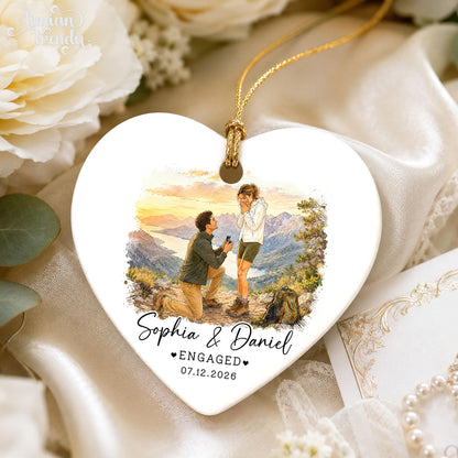Custom Engagement Ornament, Custom Engaged Couple Portrait Photo Watercolor, Gift for Newly Engaged Couple, Engagement Gifts - product image 3