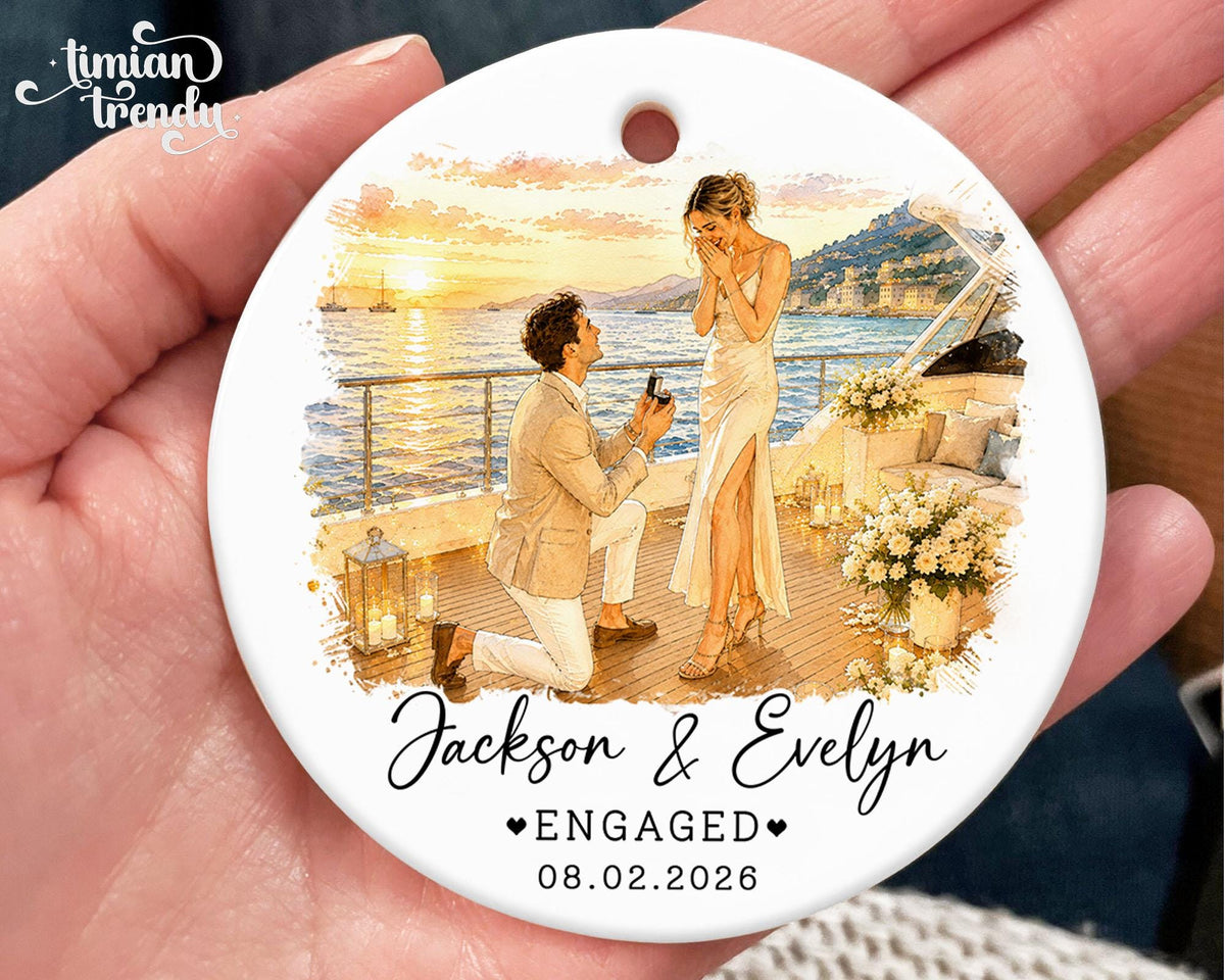 Custom Engagement Ornament, Custom Engaged Couple Portrait Photo Watercolor, Gift for Newly Engaged Couple, Engagement Gifts - product image 11