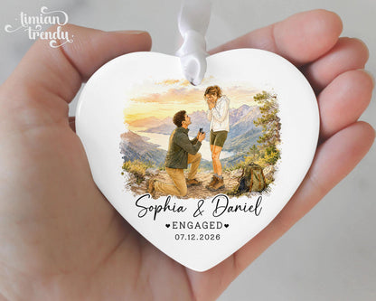 Custom Engagement Ornament, Custom Engaged Couple Portrait Photo Watercolor, Gift for Newly Engaged Couple, Engagement Gifts - product image 13