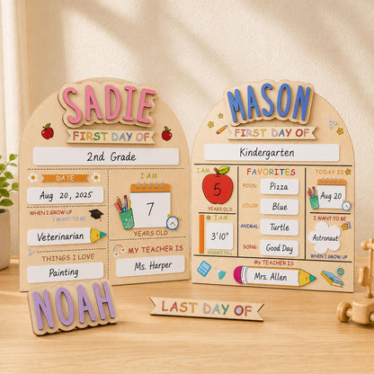 Custom First Day of School Sign, Wooden Back to School Board for Kids, Preschool Back to School Board Kid Gift, Last Day of School - main product image