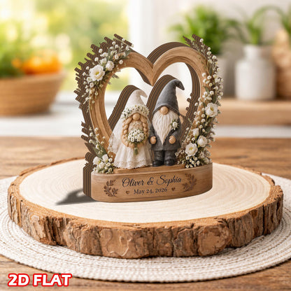 Personalized Wedding Gnome Wooden Sign, Custom Couple Name Figurine, Rustic Heart Table Decor, Anniversary Keepsake Gift Idea, GIFT 2026 - product image 4