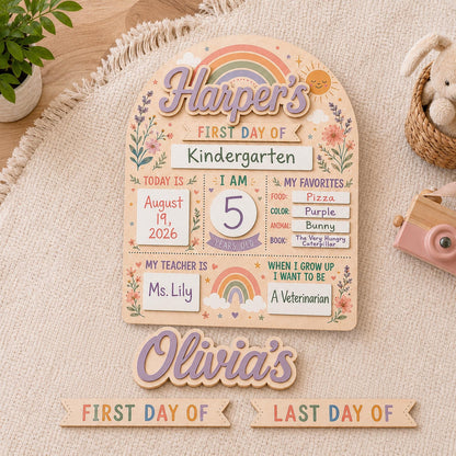 Custom Boho Rainbow First Day of School Sign for Girls, Personalized Back to School Board, Editable School Photo Prop, Reusable Milestone - product image 3