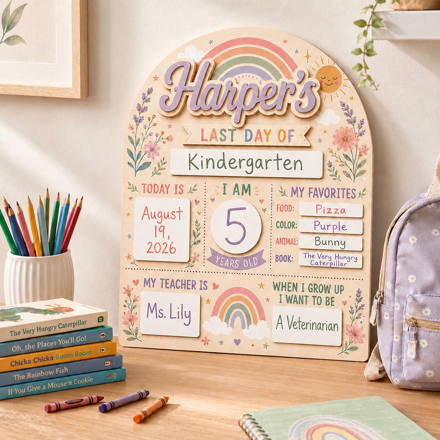 Custom Boho Rainbow First Day of School Sign for Girls, Personalized Back to School Board, Editable School Photo Prop, Reusable Milestone - product image 10