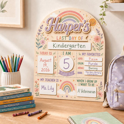 Custom Boho Rainbow First Day of School Sign for Girls, Personalized Back to School Board, Editable School Photo Prop, Reusable Milestone - product image 10