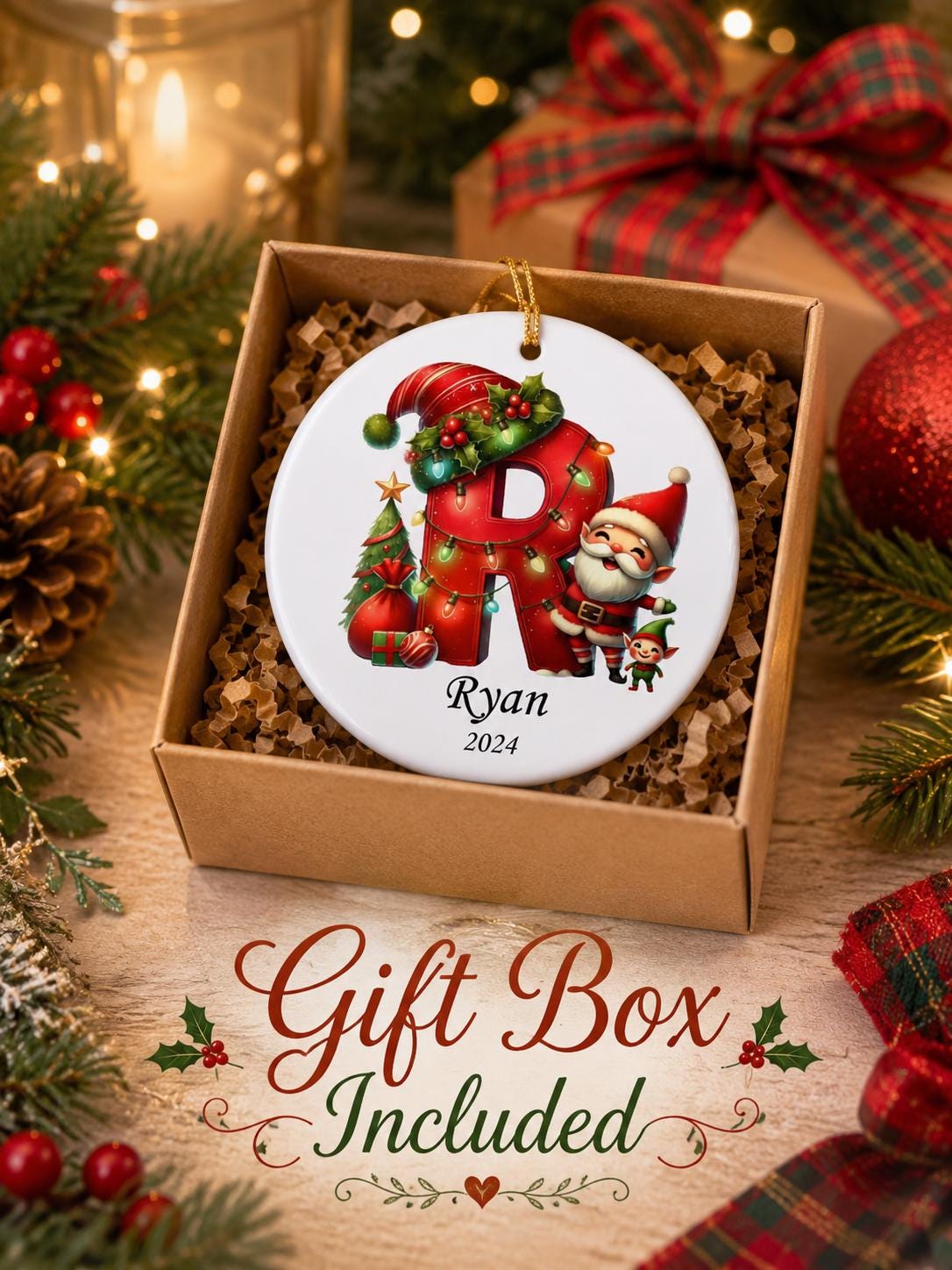 Letter Name Ornament, Santa Elf Ornament Personalized Christmas Ornament 2025, Custom Initial ornament, Christmas ornament for kids, Family - product image 6