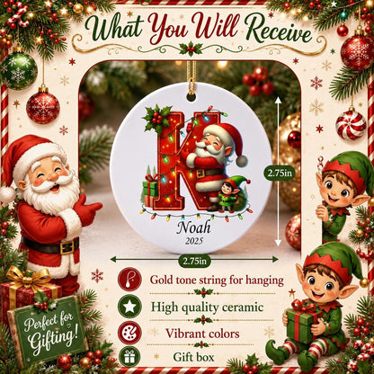 Letter Name Ornament, Santa Elf Ornament Personalized Christmas Ornament 2025, Custom Initial ornament, Christmas ornament for kids, Family - product image 8