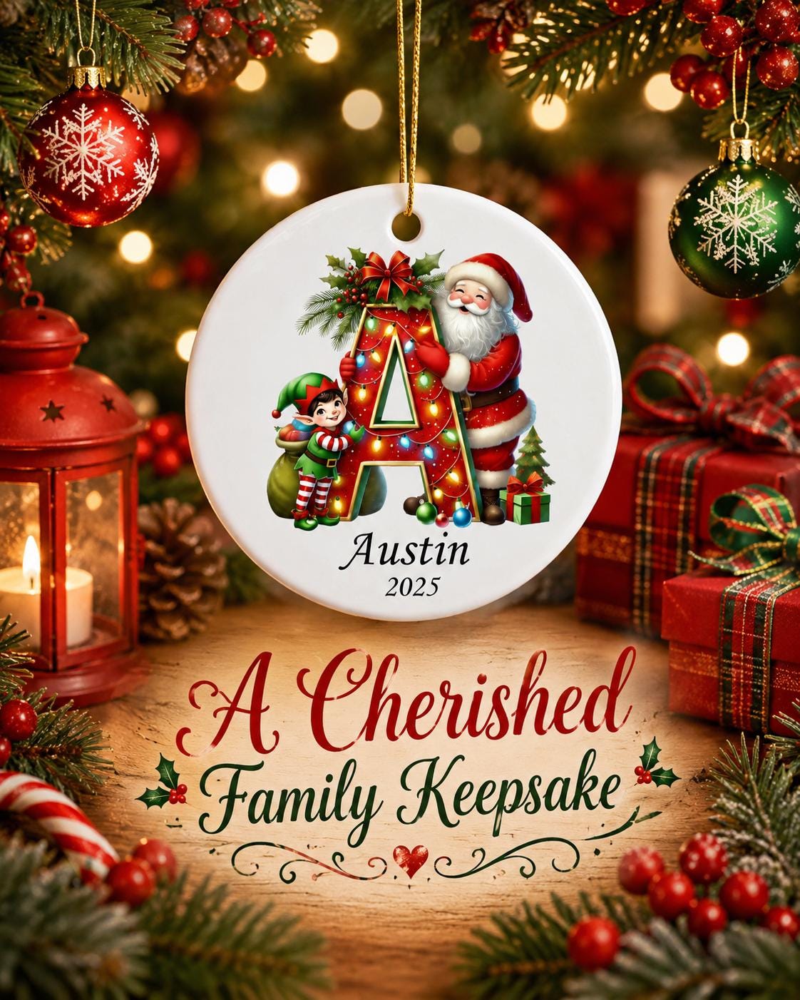 Letter Name Ornament, Santa Elf Ornament Personalized Christmas Ornament 2025, Custom Initial ornament, Christmas ornament for kids, Family - product image 7