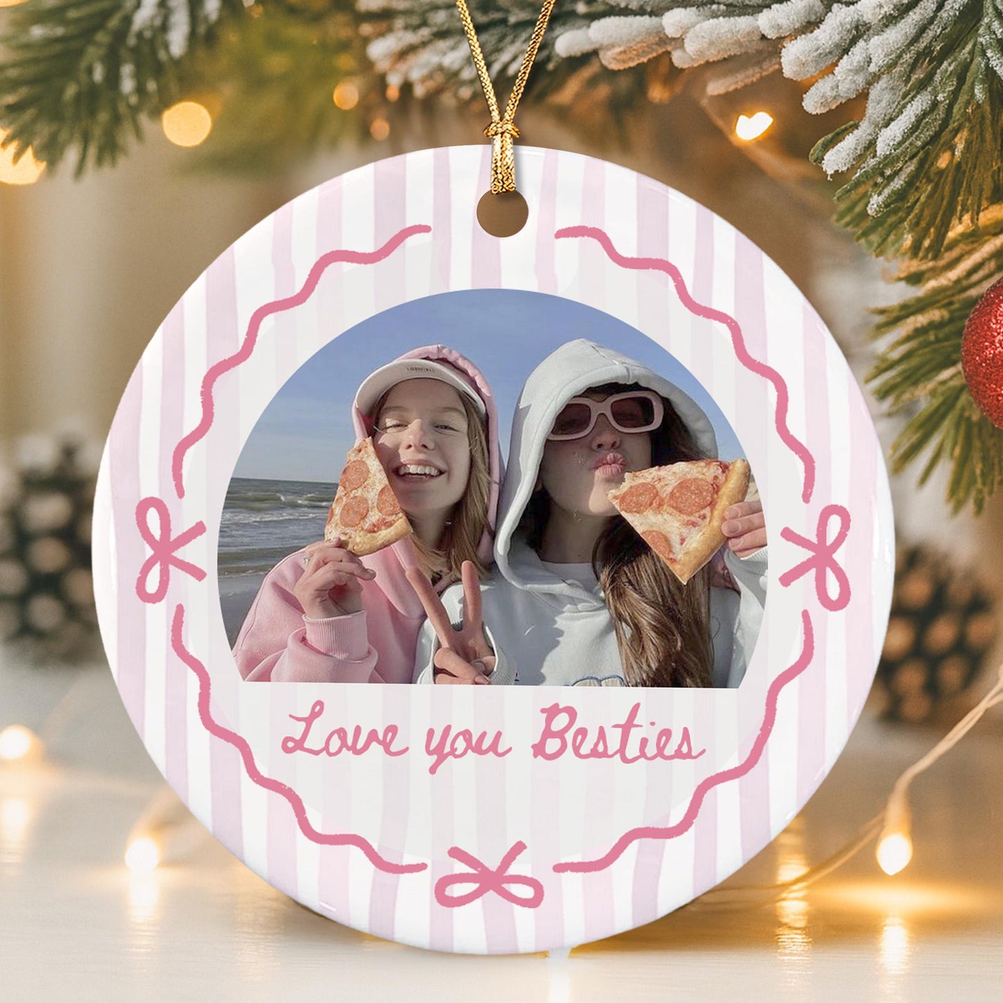 Custom Best Friend Ornament, Besties Ornaments, Besties Photo Striped Ornament, Gift for Friend - product image 3