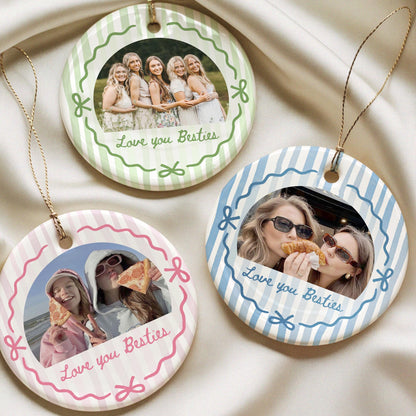 Custom Best Friend Ornament, Besties Ornaments, Besties Photo Striped Ornament, Gift for Friend - main product image
