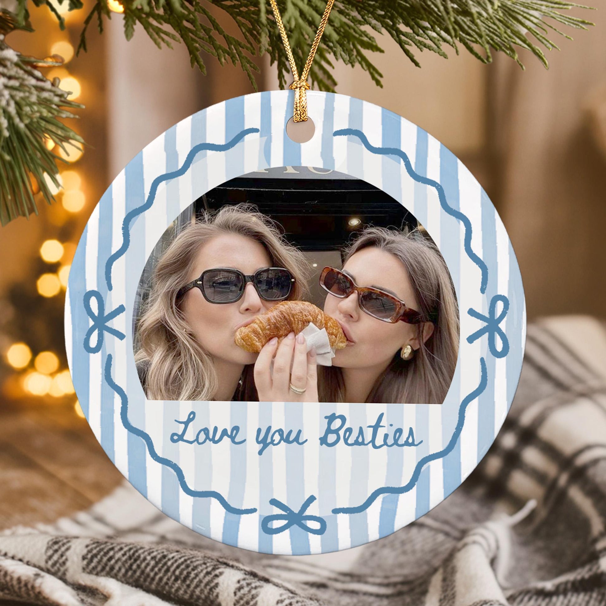 Custom Best Friend Ornament, Besties Ornaments, Besties Photo Striped Ornament, Gift for Friend - product image 6