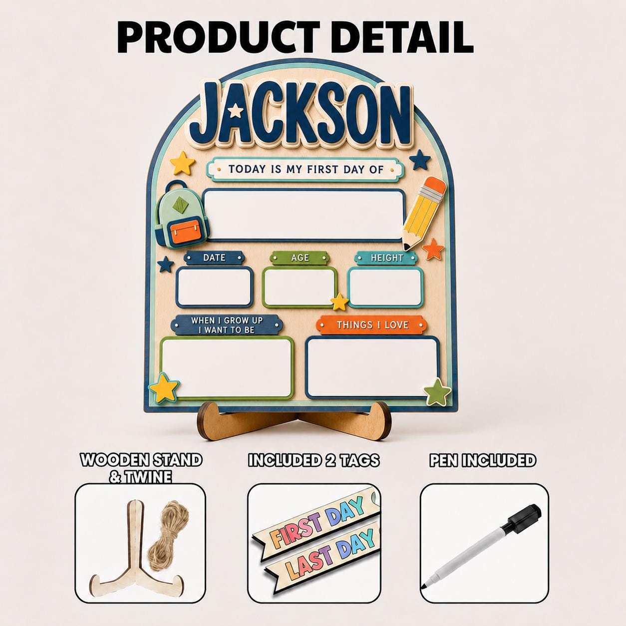 Custom Back to School Sign, First Day of School Board, Preschool Kindergarten Photo Prop, Last Day School Keepsake - product image 3