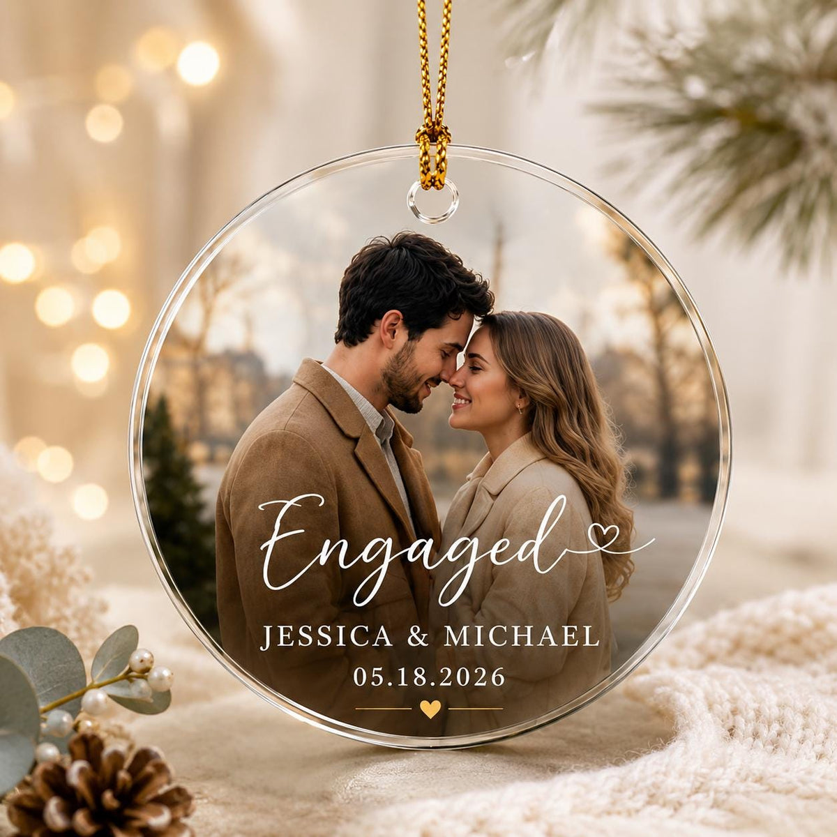 Personalized Engagement Photo Ornament, Custom Photo Glass Ornament, First Christmas Engaged Gift for Couple, Newly Engaged Picture Keepsake - product image 7