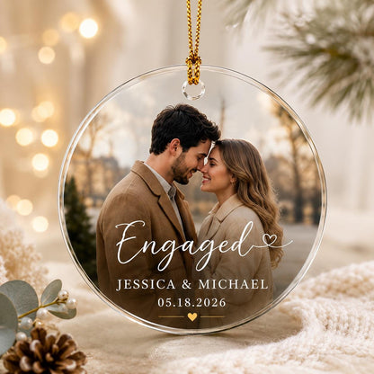 Personalized Engagement Photo Ornament, Custom Photo Glass Ornament, First Christmas Engaged Gift for Couple, Newly Engaged Picture Keepsake - product image 7