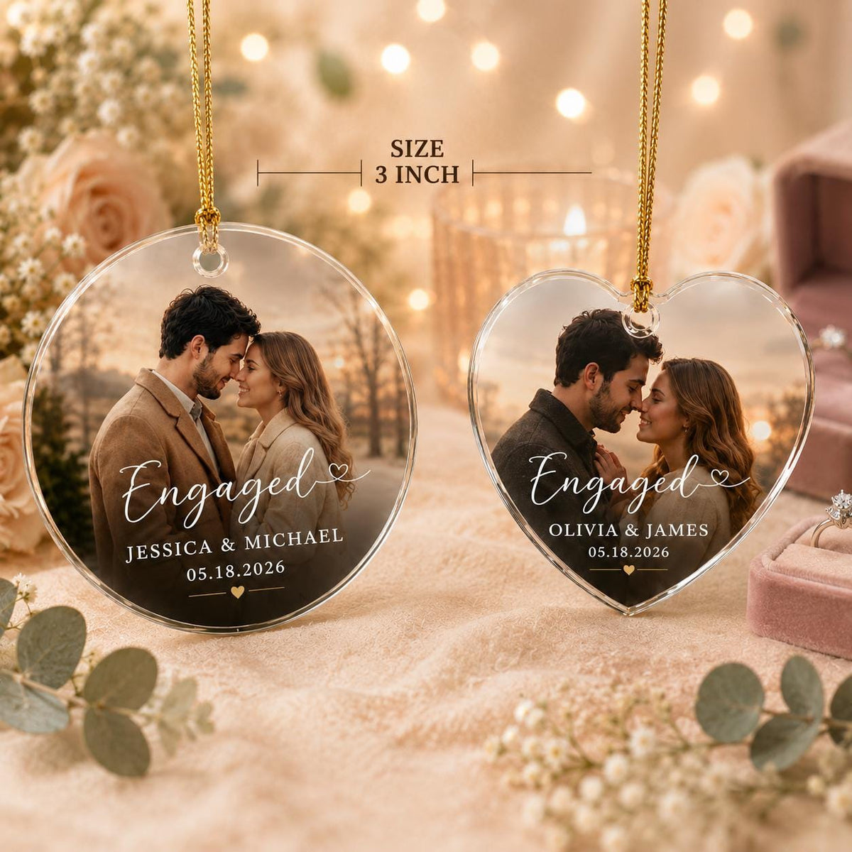 Personalized Engagement Photo Ornament, Custom Photo Glass Ornament, First Christmas Engaged Gift for Couple, Newly Engaged Picture Keepsake - product image 5