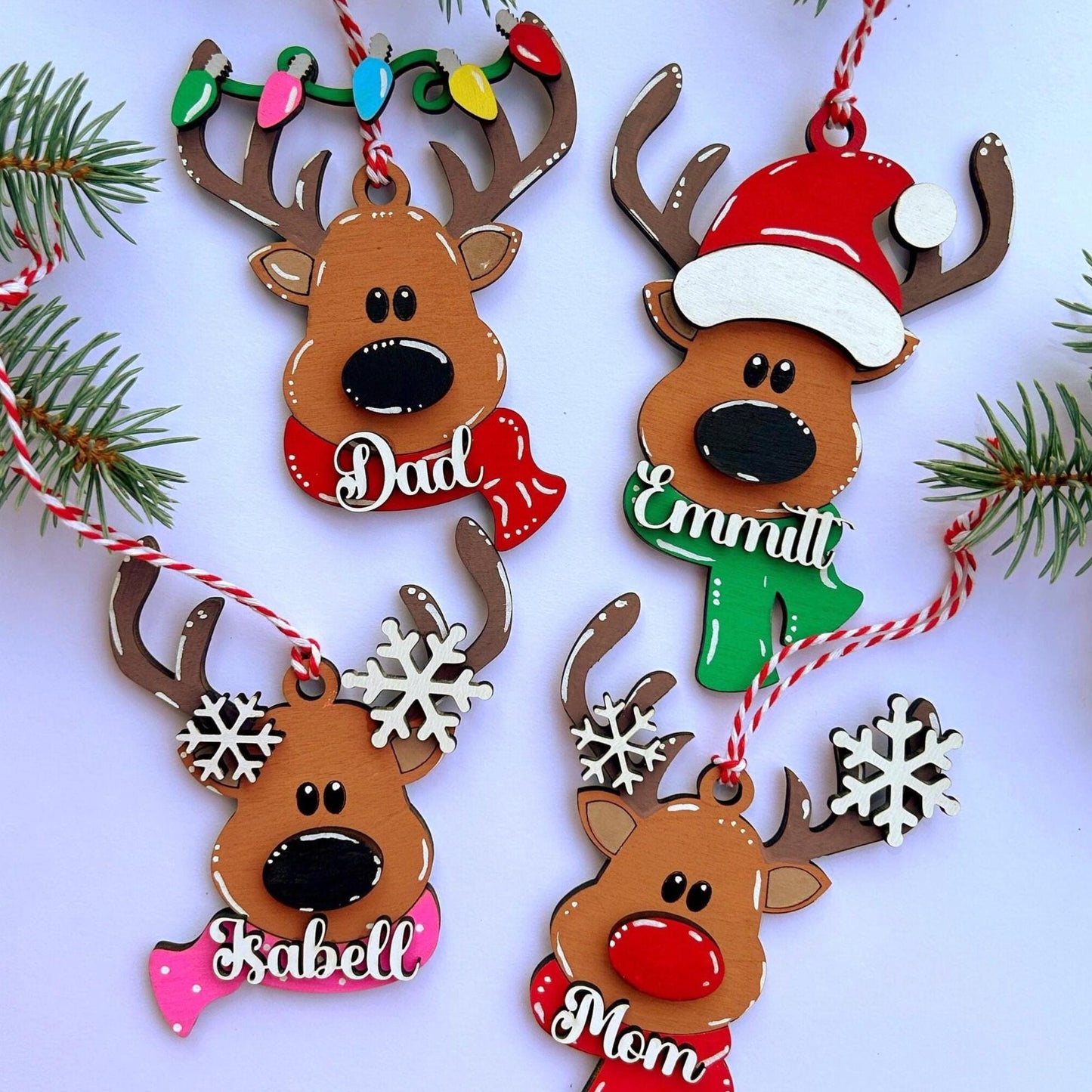 PERSONALIZED reindeer ornament, personalized Reindeer, personalized ornament, Christmas stocking tag, personalized family Christmas Reindeer - main product image