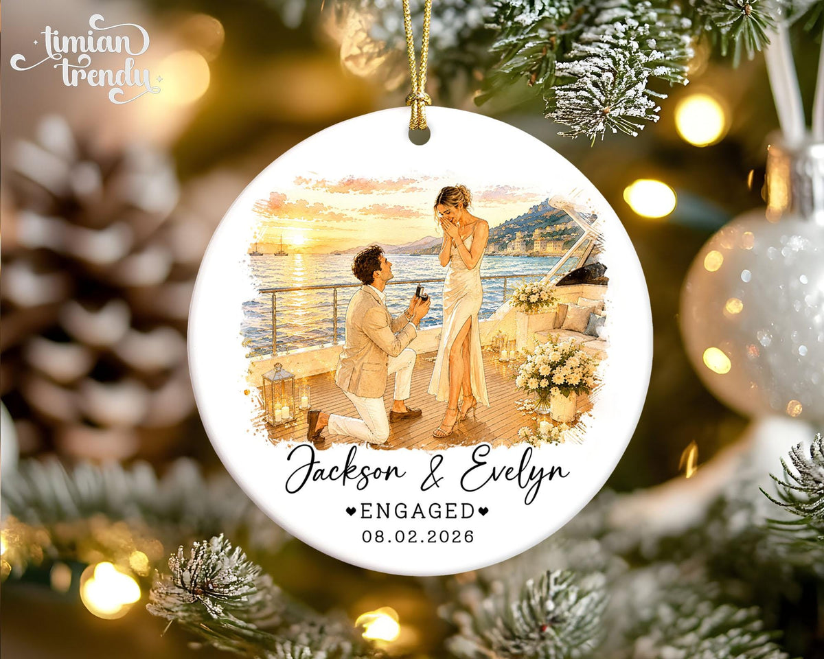 Custom Engagement Ornament, Custom Engaged Couple Portrait Photo Watercolor, Gift for Newly Engaged Couple, Engagement Gifts - product image 12
