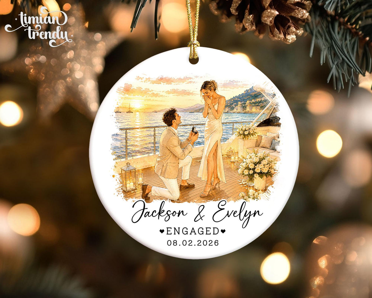 Custom Engagement Ornament, Custom Engaged Couple Portrait Photo Watercolor, Gift for Newly Engaged Couple, Engagement Gifts - product image 7