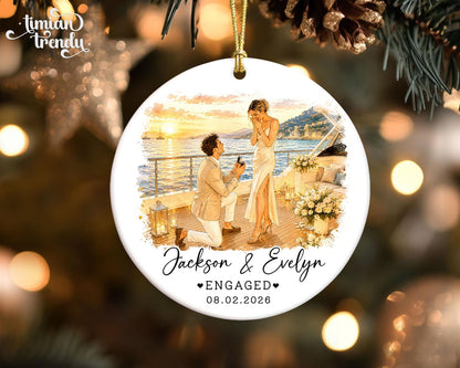 Custom Engagement Ornament, Custom Engaged Couple Portrait Photo Watercolor, Gift for Newly Engaged Couple, Engagement Gifts - product image 7
