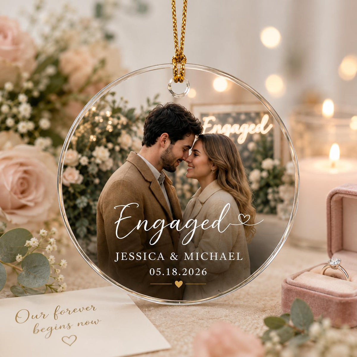 Personalized Engagement Photo Ornament, Custom Photo Glass Ornament, First Christmas Engaged Gift for Couple, Newly Engaged Picture Keepsake - product image 6