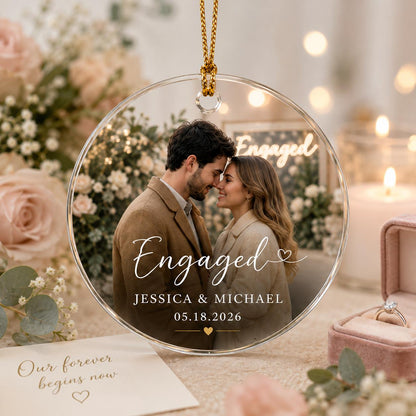 Personalized Engagement Photo Ornament, Custom Photo Glass Ornament, First Christmas Engaged Gift for Couple, Newly Engaged Picture Keepsake - product image 6