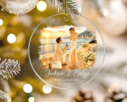Custom Engagement Ornament, Custom Engaged Couple Portrait Photo Watercolor, Gift for Newly Engaged Couple, Engagement Gifts - product image 5