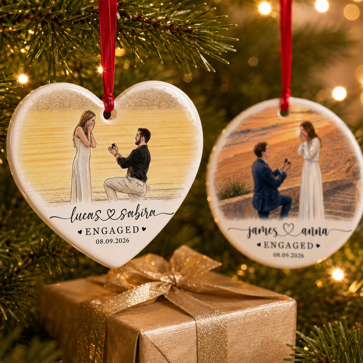 Personalized Engagement Christmas Ornament, 1st Christmas Engaged Ornament, Engagement 2026 Gift, Engaged 2026 Ornament With Photo - product image 2